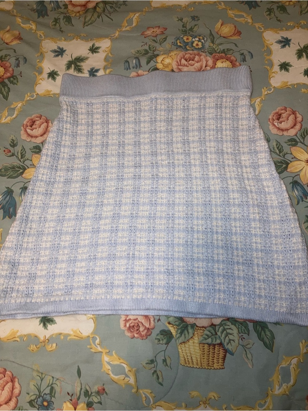 Pastel Blue Knit Tweed Mini Skirt